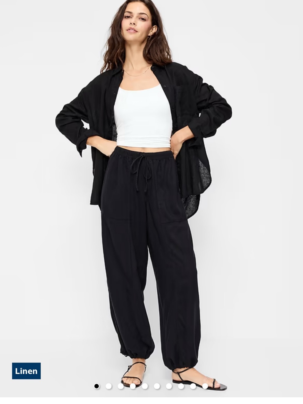 🦟 repelling Old Navy Mid-Rise Linen-Blend Cinched-Ankle Pants Black, Small Tall
